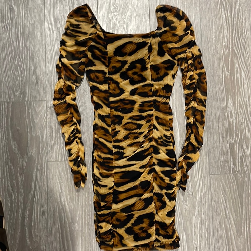 Brown & Tan Mini Leopard Print Dress